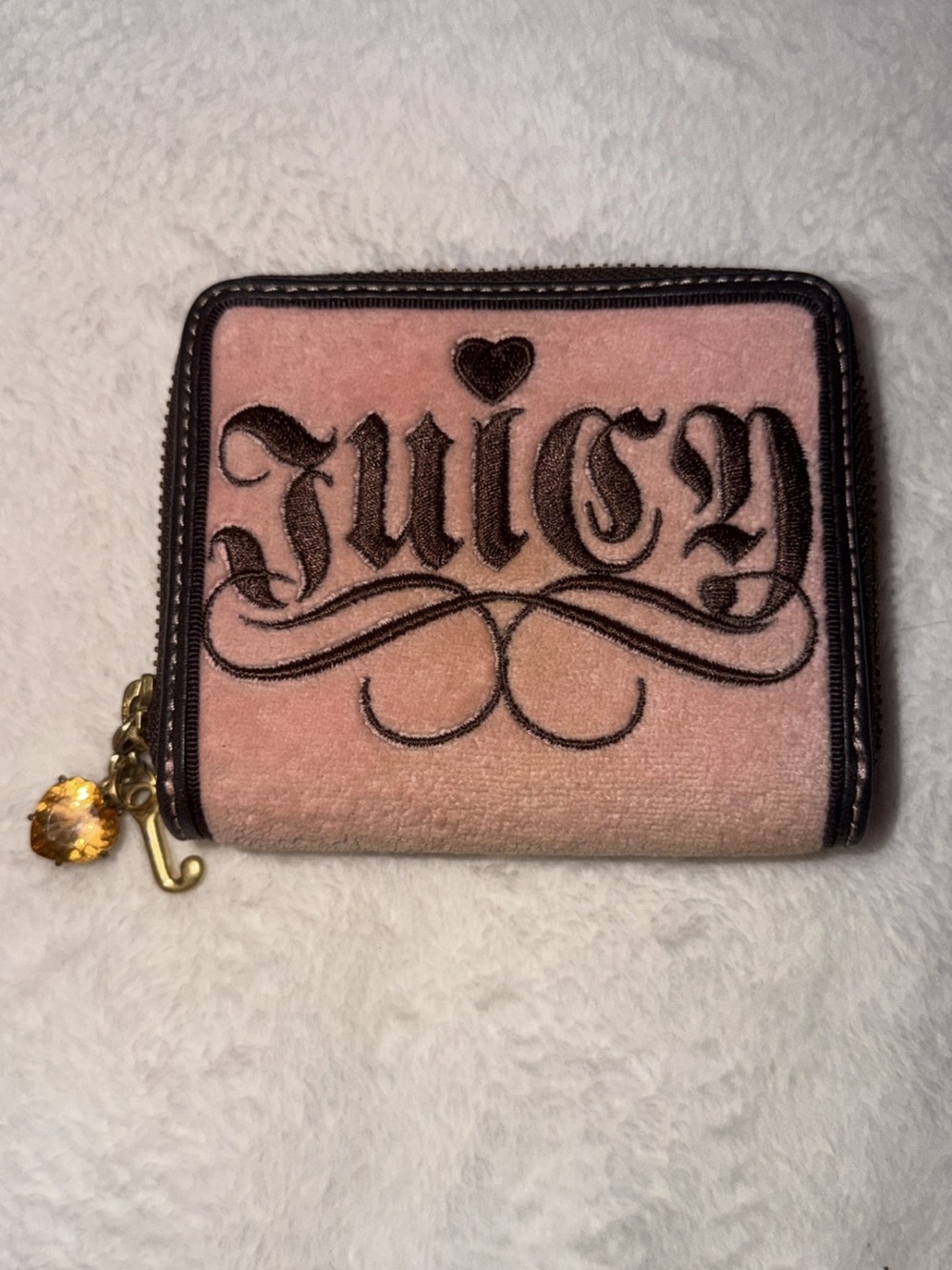 Vintage Juicy Couture Pink Velvet Zip Around Wallet with Charm